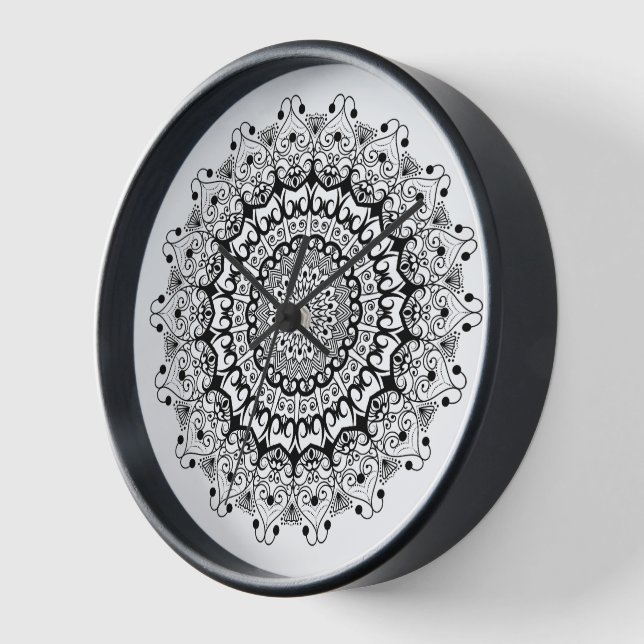 Horloge Noir sur blanc orné motif (Angle)