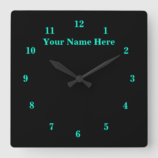 Horloge noire et turquoise Texte et couleurs perso (Recto)