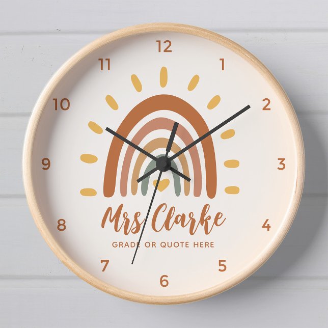 Horloge Nom de l'enseignant personnalisé Citation Boho Rai (Créateur téléchargé)