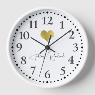 Horloge Nom de script mignon Monogramme cœur doré