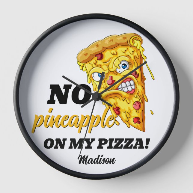 Horloge Nom et ingrédient personnalisés Pizza en colère (Recto)