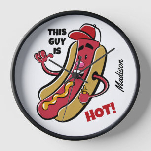 Horloge Nom et texte personnalisés Hot Dog