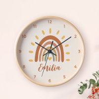 Nom personnalisé Boho Earth Tone Rainbow Sun