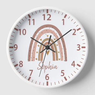 Horloge Nom personnalisé Cute Modern Boho Rainbow