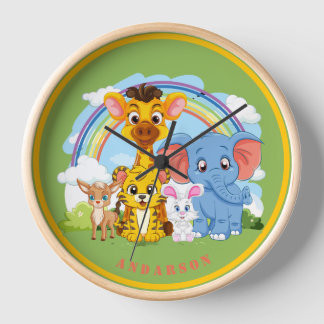 Horloge Nom personnalisé de l'animal de la jungle Mur