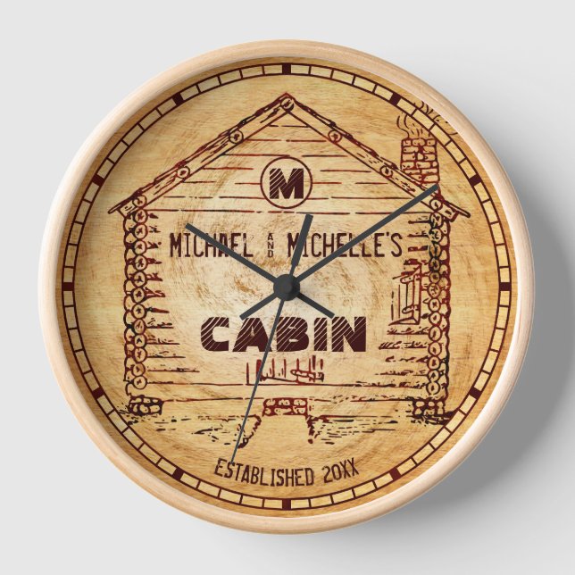 Horloge Nom personnalisé du Cabine de journal et Monogramm (Recto)