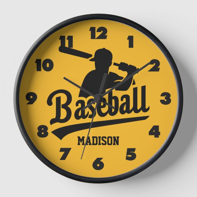 Horloge Nom personnalisé et base-ball couleur (Recto)