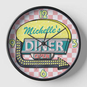 Horloge Nom personnalisé Turquoise en rose pour le dîner