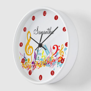 Horloge Notes musicales colorées personnalisées