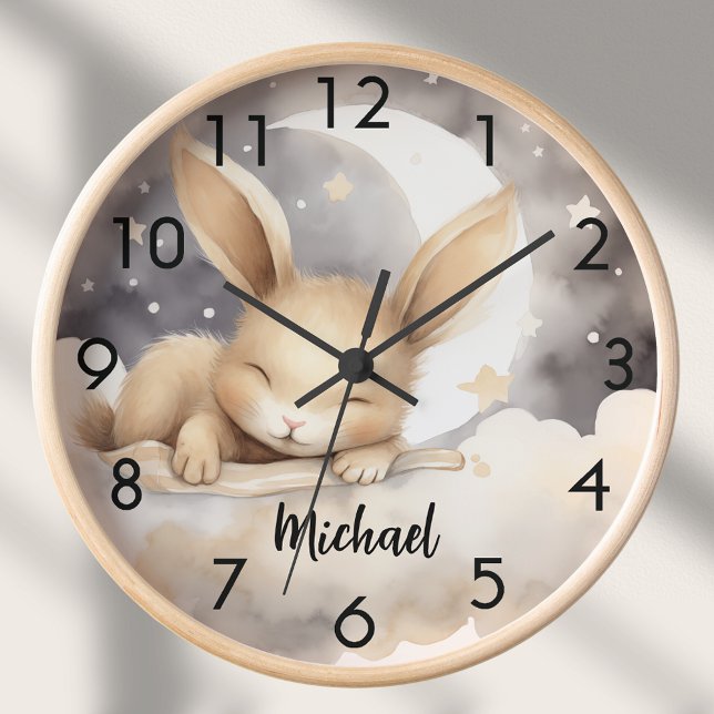 Horloge Nuage de lapin ciel beige nurserie mignonne (Créateur téléchargé)