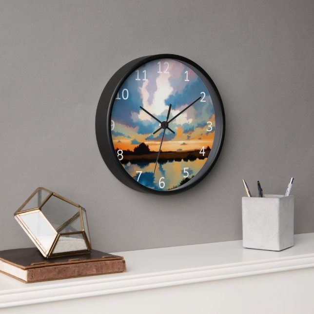 Horloge Nuage fabuleux, Réflexions, Soleil sur l'eau (Bureau)