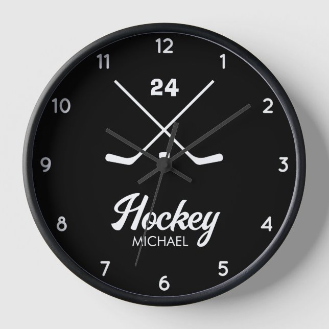 Horloge Numéro de nom du joueur de hockey personnalisé ten (Recto)
