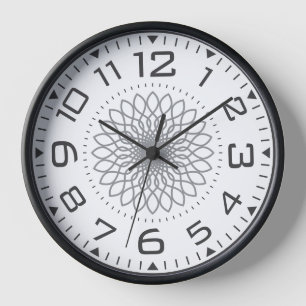 Horloge Numéros géométriques modernes en mandala noir et b