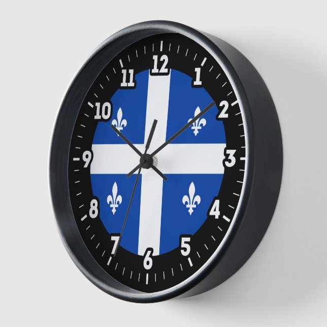 Horloge Numérotation graphique du drapeau du Québec (Angle)