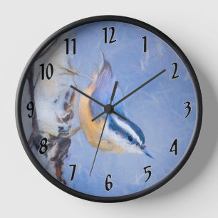 Horloge Nuthatch à poitrine rouge Peinture d'art original 