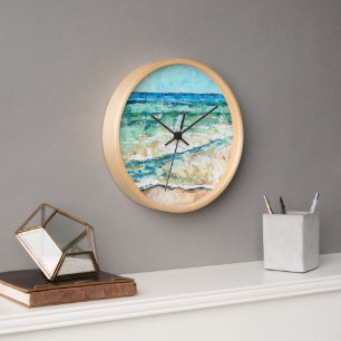Horloge Œuvre d'art abstraite de plage et de littoral