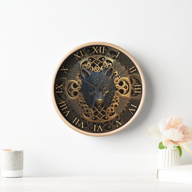 Horloge OEuvre murale sauvage Loup hurlant avec Visage Déc (Maison)