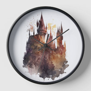 Horloge Oeuvre originale du château d'aquarelle