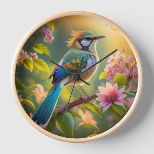 Horloge Oiseau fantastique à tête verte et ailes de sarcel