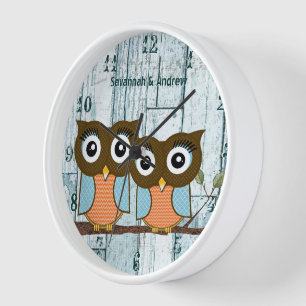 Horloge Oiseaux d'amour en bois aqua rustique personnalisé
