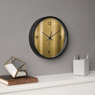 Horloge Or métallique brossé moderne Noir