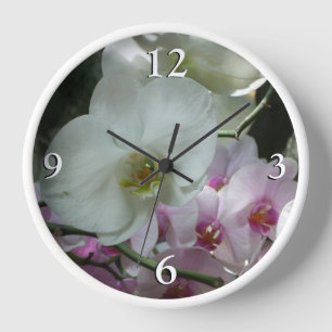 Horloge Orchidées blanches et violettes