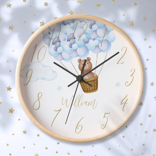 Horloge Ours En Teddy Et Ballons Bleus Personnalisés