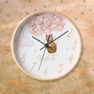 Horloge Ours En Teddy Et Ballons Roses Personnalisés