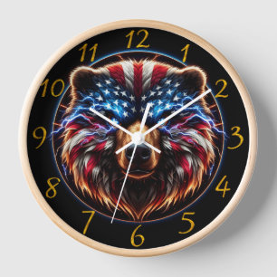 Horloge Ours Patriote Avec Couronne Drapeau
