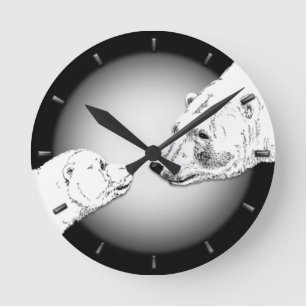 Horloge Ours Polaire Mère & Cube Ours Art Mur Horl
