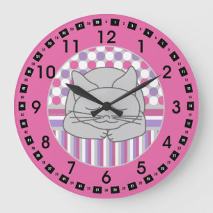 Horloge ovale grande motif chat gris endormi