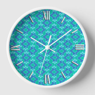 Horloge Papier peint Art Déco Motif, Turquoise et Cobalt