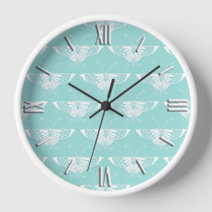 Horloge Papillon déco stylisé - bleu glace