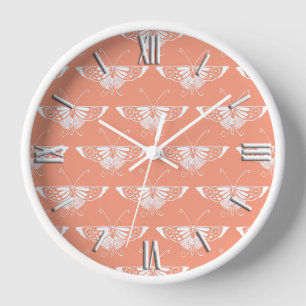 Horloge Papillon Deco stylisé - corail orange