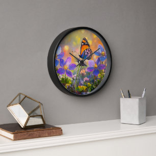 Horloge Papillon minuscule sur les Fleurs sauvages au leve