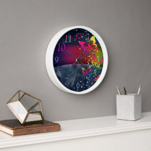 Horloge Papillons des arcs-en-ciel n