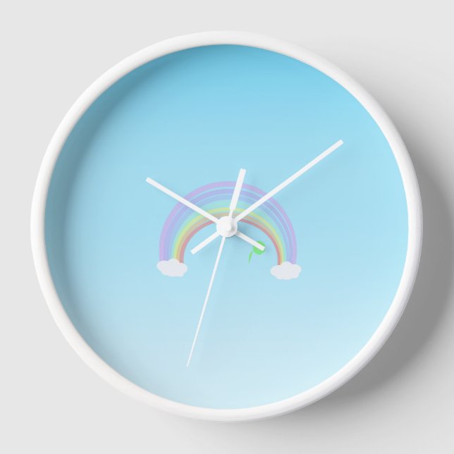 Horloge Pastel Rainbow floral sur le ciel bleu (Recto)