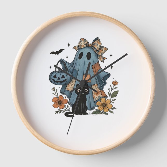 Horloge Patchwork Halloween Ghost noir Chat Essential T-Sh (Recto)