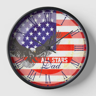 Horloge Patriotic American flag eagle roman wall clock