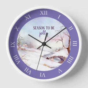 Horloge Paysage à l'aquarelle du pont enneigé Nombres roma