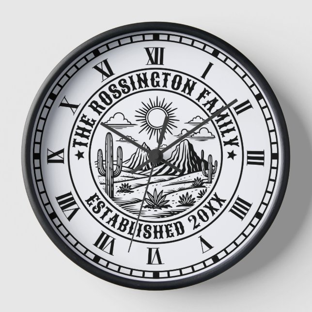 Horloge Paysage de Cactus du désert #2S Nom de famille Dat (Recto)