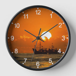 Horloge Paysage naturel Coucher de soleil avec bateau-6846