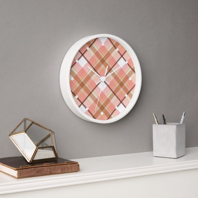 Horloge Peach Red Orange Blanc Brown Paid Motif (Bureau)