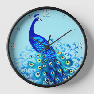 Horloge Peacock en Turquoise, Bleu de Cobalt et Aqua