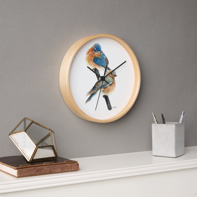 Horloge Peinture à l'aquarelle en couple de bleu (Bureau)