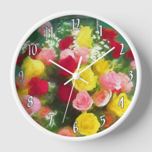 Horloge Peinture de bouquet de roses - Joli art floral ori