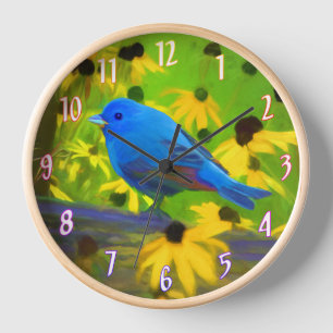Horloge Peinture de Bunting Indigo - Art d'origine des ois