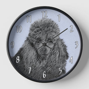 Horloge Peinture de caniche Miniature Jouet noir Art origi