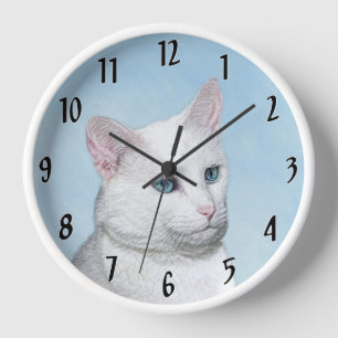 Horloge Peinture de chat blanc - Cute Original Cat Art