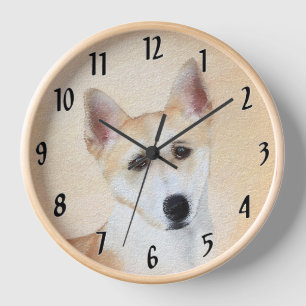 Horloge Peinture de chien Canaan - Jolie œuvre d'art origi